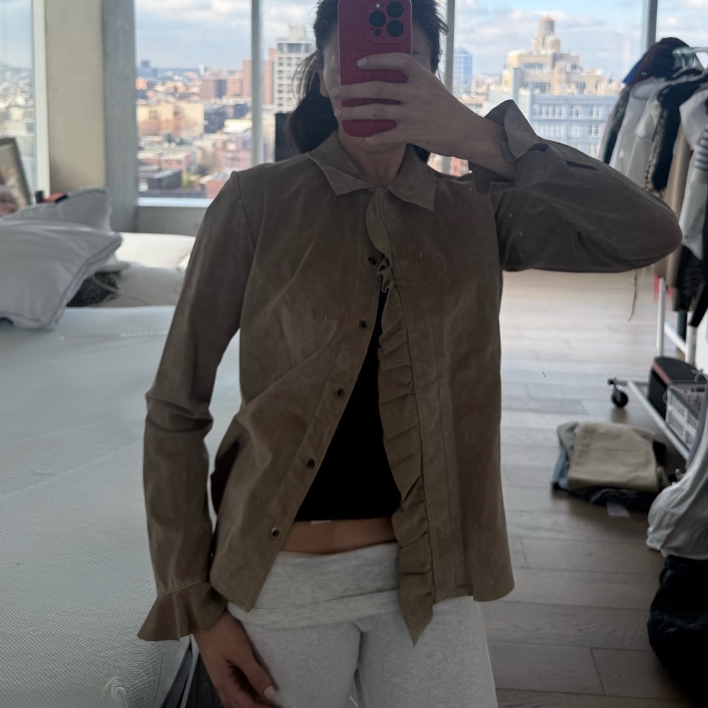 Vintage Brown Suede Button-Up Shirt Jacket